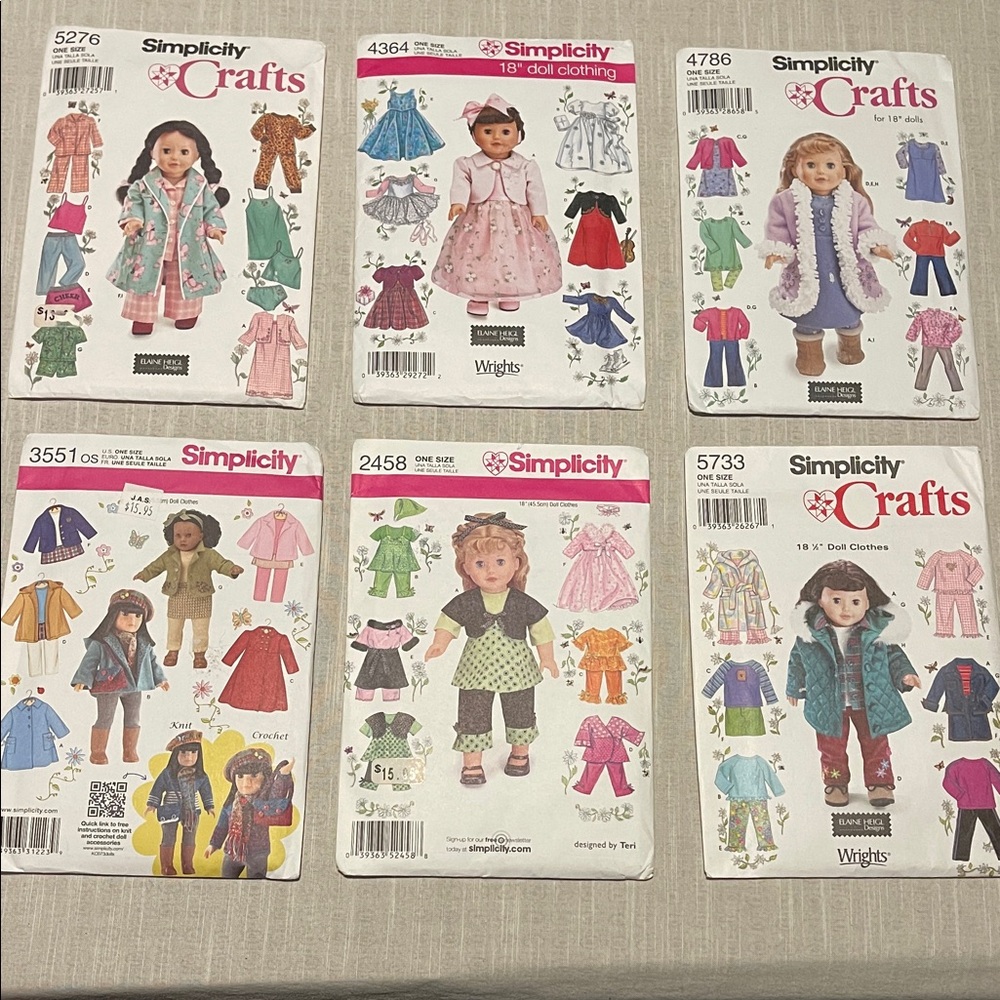 Simplicity 18 inch Doll Clothing Patterns, make clothes for American Girl, 18 in